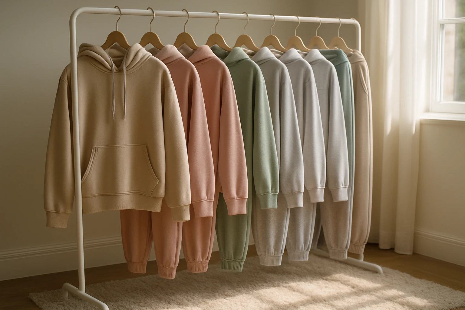 Mannequin in layered, breathable, temperature-regulating outfit showcasing comfortable apparel picks in a serene outdoor garden setting