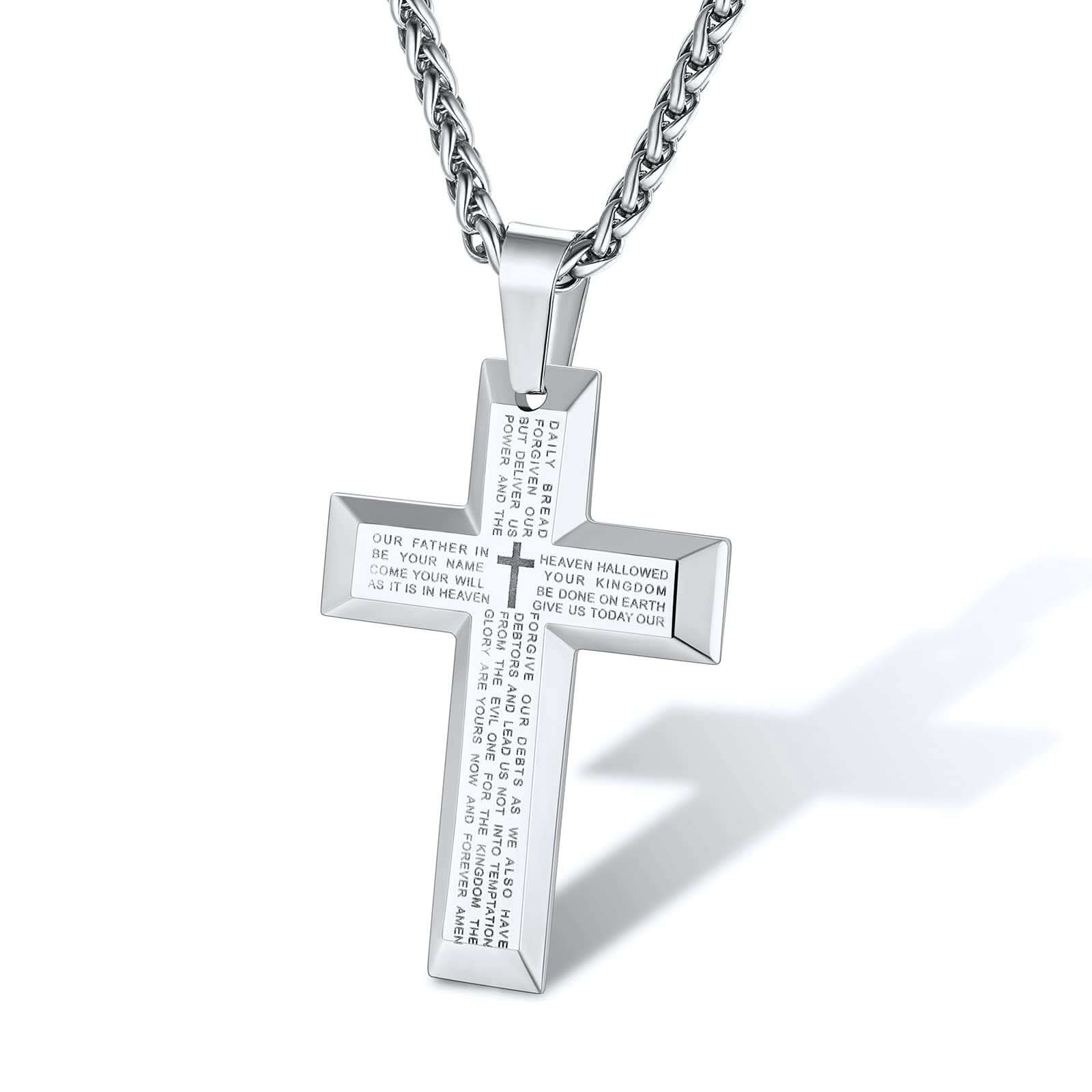 Close-up of a durable Stainless Steel Bible Cross Necklace symbolizing faith and elegance.