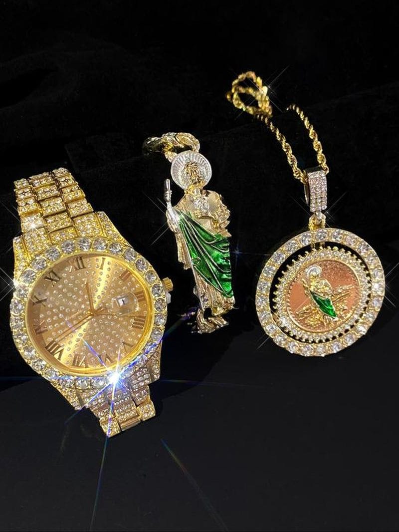 Luxury watch and jewelry set showcasing elegant timepieces and sparkling accessories