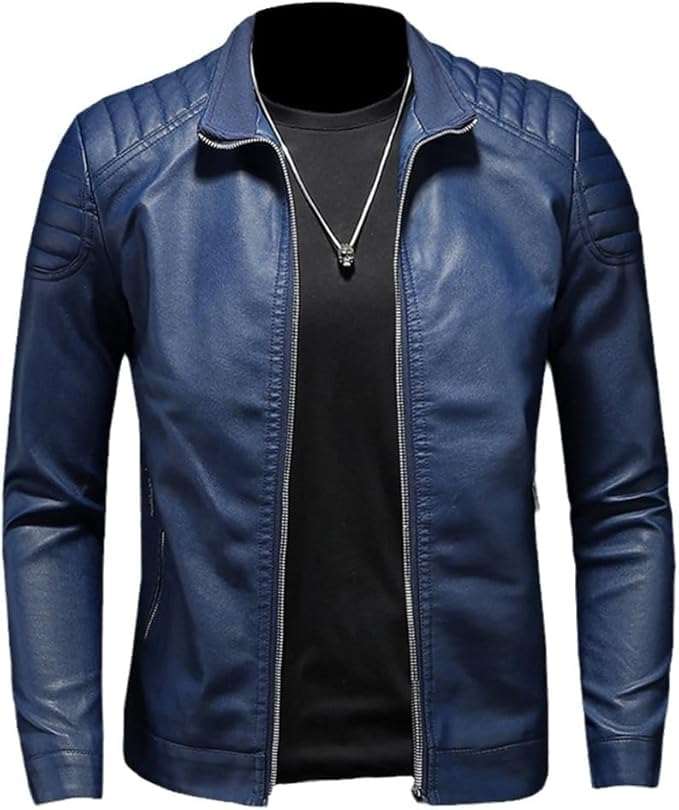 Mens casual faux leather jacket worn with ripped jeans for a versatile, durable look