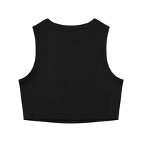 Woman wearing a tight crewneck crop tank top in ribbed fabric, sleeveless bodycon style