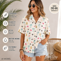 Unisex Espresso Martini Hawaiian Shirt with coffee bean and cocktail print on cream aloha button-up