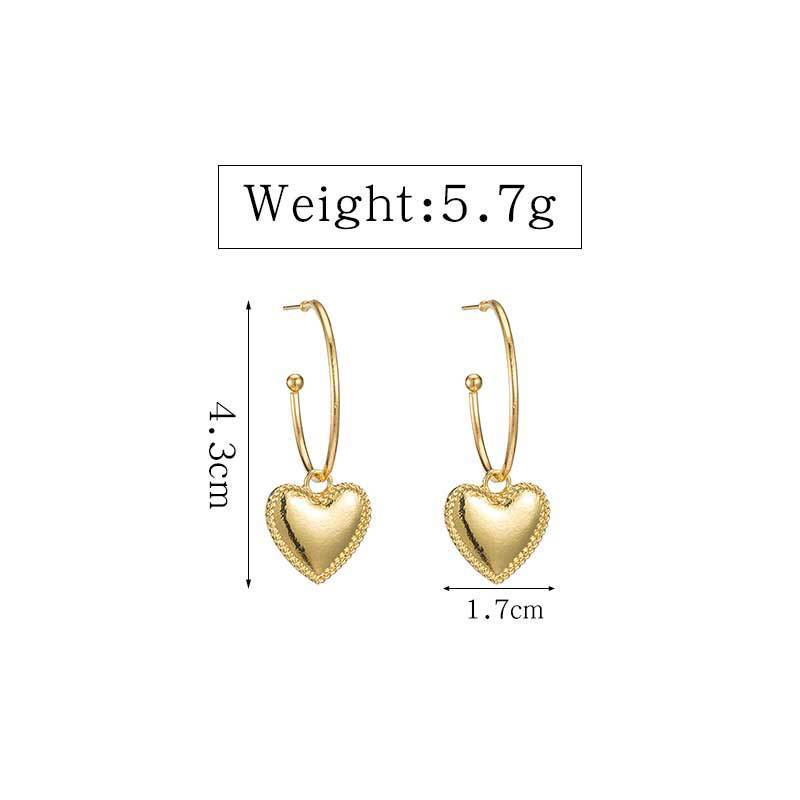 Gold heart drop earrings, delicate and romantic gold plated jewelry, 2-inch length