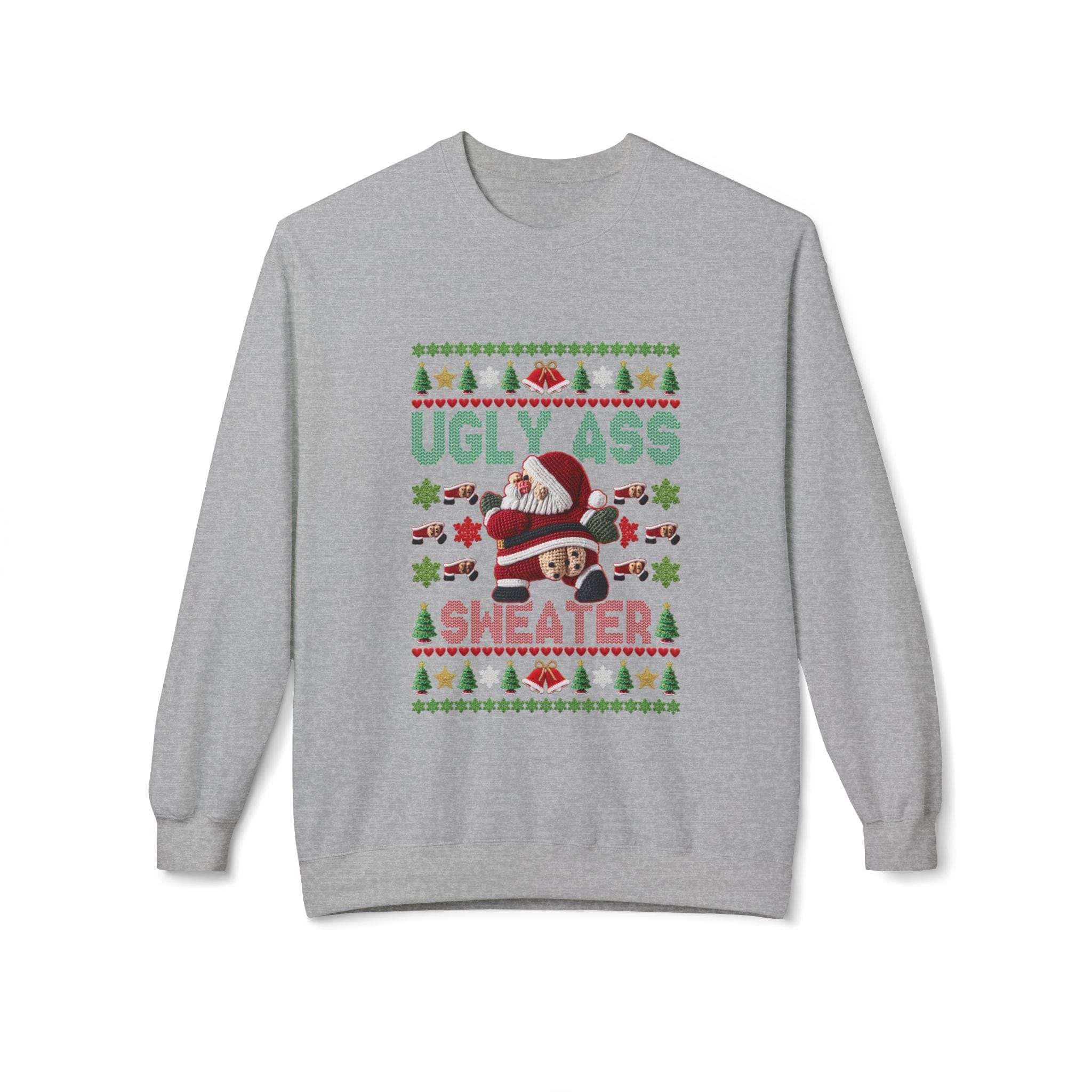 Charcoal Ugly Ass Christmas Sweatshirt by Printify with humorous design, perfect for festive holiday wear