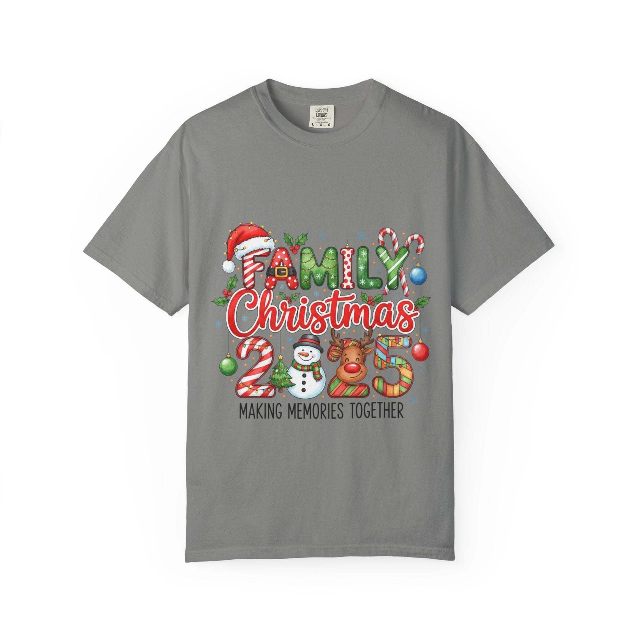 Red garment-dyed Christmas t-shirt for family holiday, featuring festive design by Printify.