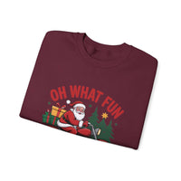 Black crewneck sweatshirt featuring a Santa motorcycle graphic by Printify, perfect for cozy winter wear.