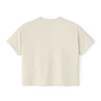 Women's moody girl highland cow boxy tee in cream with a slightly cropped seamless fit