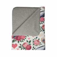 Floral pelican fleece Sherpa blanket with coastal bird and flower design