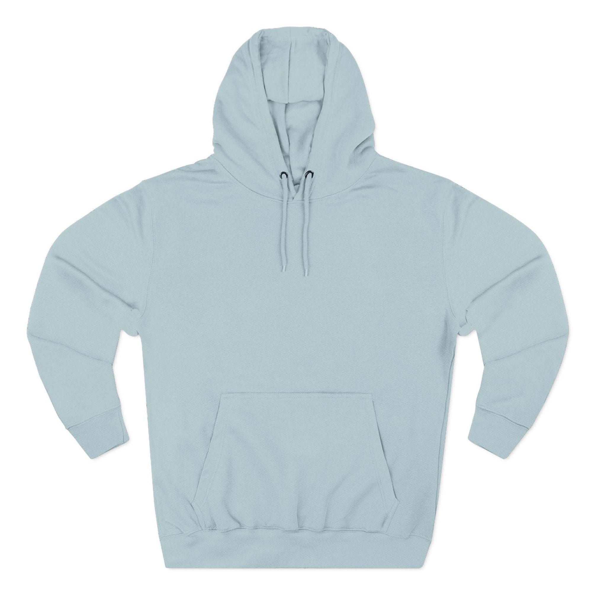 Light blue fleece hoodie with adjustable hood and kangaroo pocket, cozy winter wear