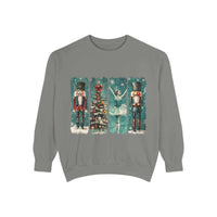 Vintage Christmas Nutcracker sweatshirt with holiday nutcracker and ballet design in watercolor style on gray fabric