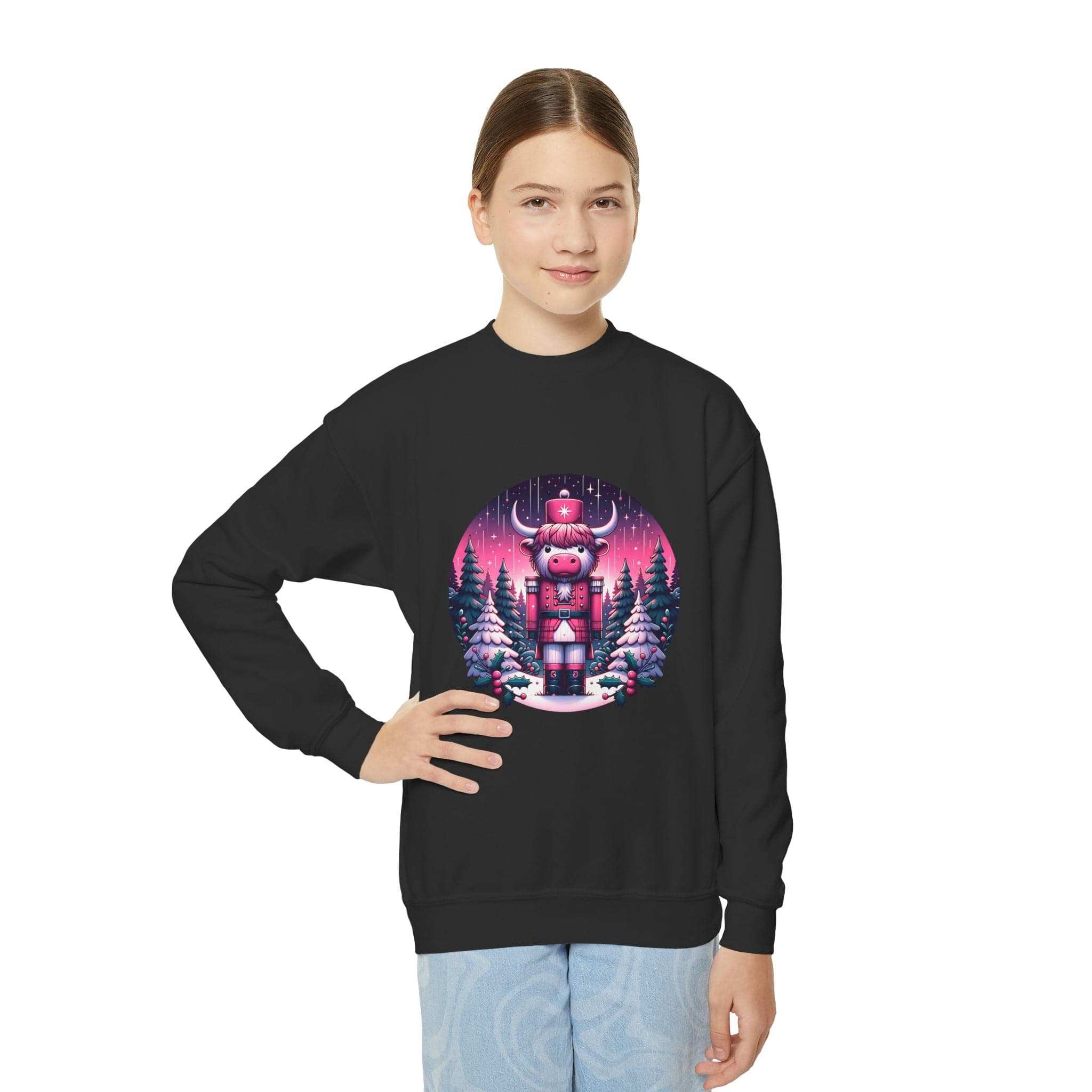Youth Crewneck Sweatshirt - Highland Cow Nutcracker Design