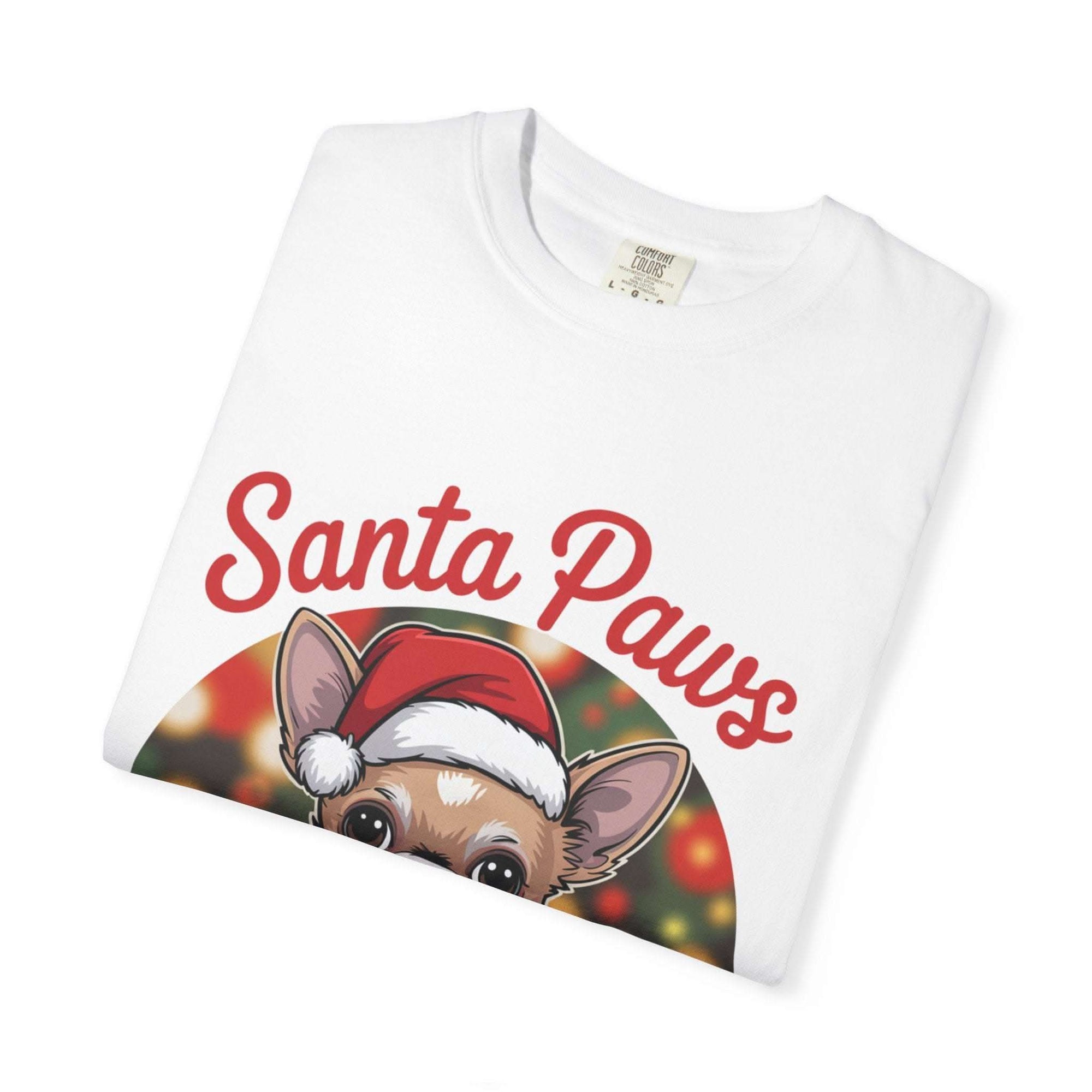 Bay Chihuahua Santa Paws T-Shirt from Printify, festive holiday pet apparel for dog lovers