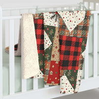 Vintage Christmas Stars Sherpa Blanket with plush fleece backing and durable hemmed edges