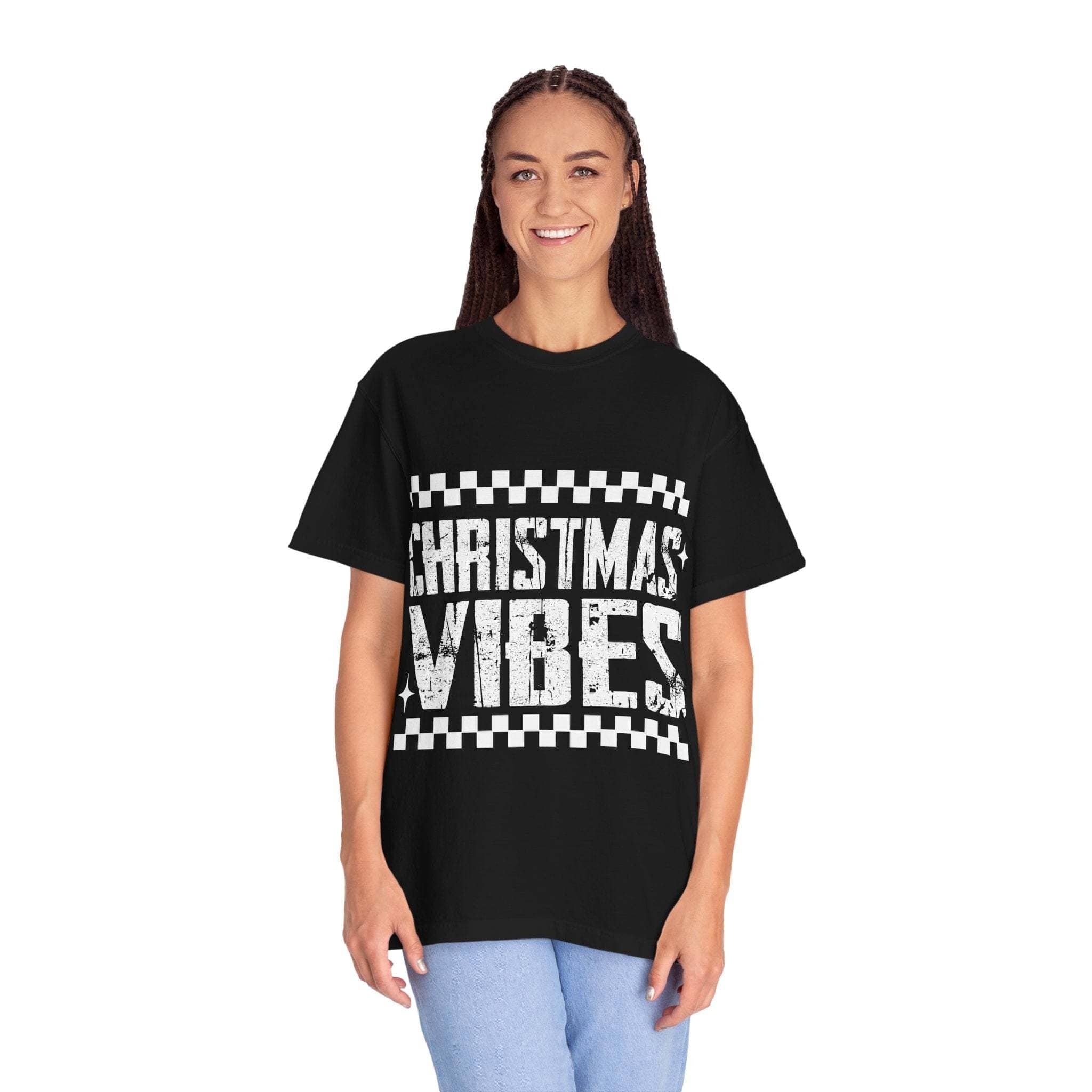 Distressed Christmas Vibes soft garment-dyed holiday t-shirt with vintage faded graphics