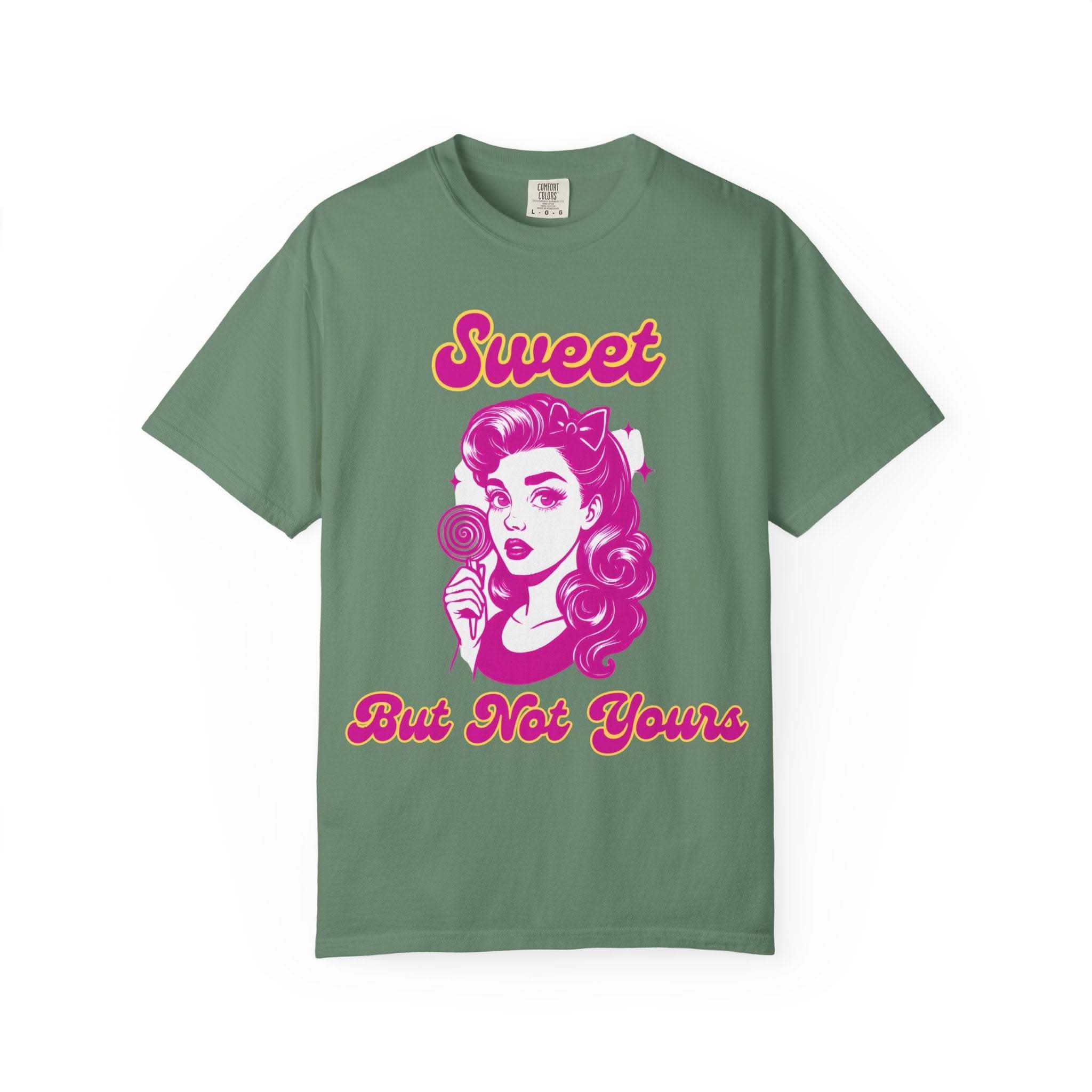 Black T-shirt with 'Sweet But Not Yours' Bratcore design, made of comfortable cotton by Printify