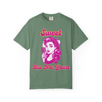 Black T-shirt with 'Sweet But Not Yours' Bratcore design, made of comfortable cotton by Printify