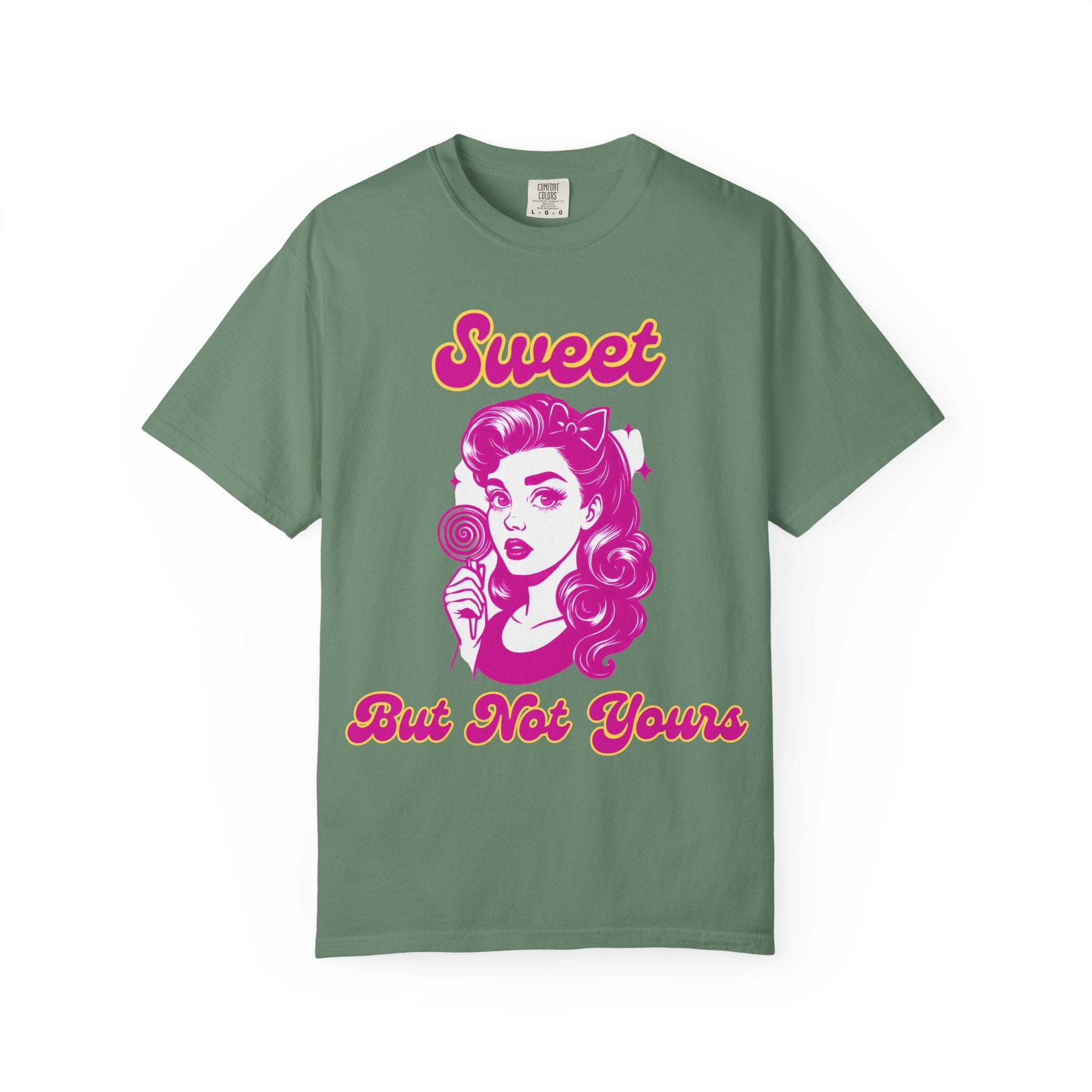 Black T-shirt with 'Sweet But Not Yours' Bratcore design, made of comfortable cotton by Printify
