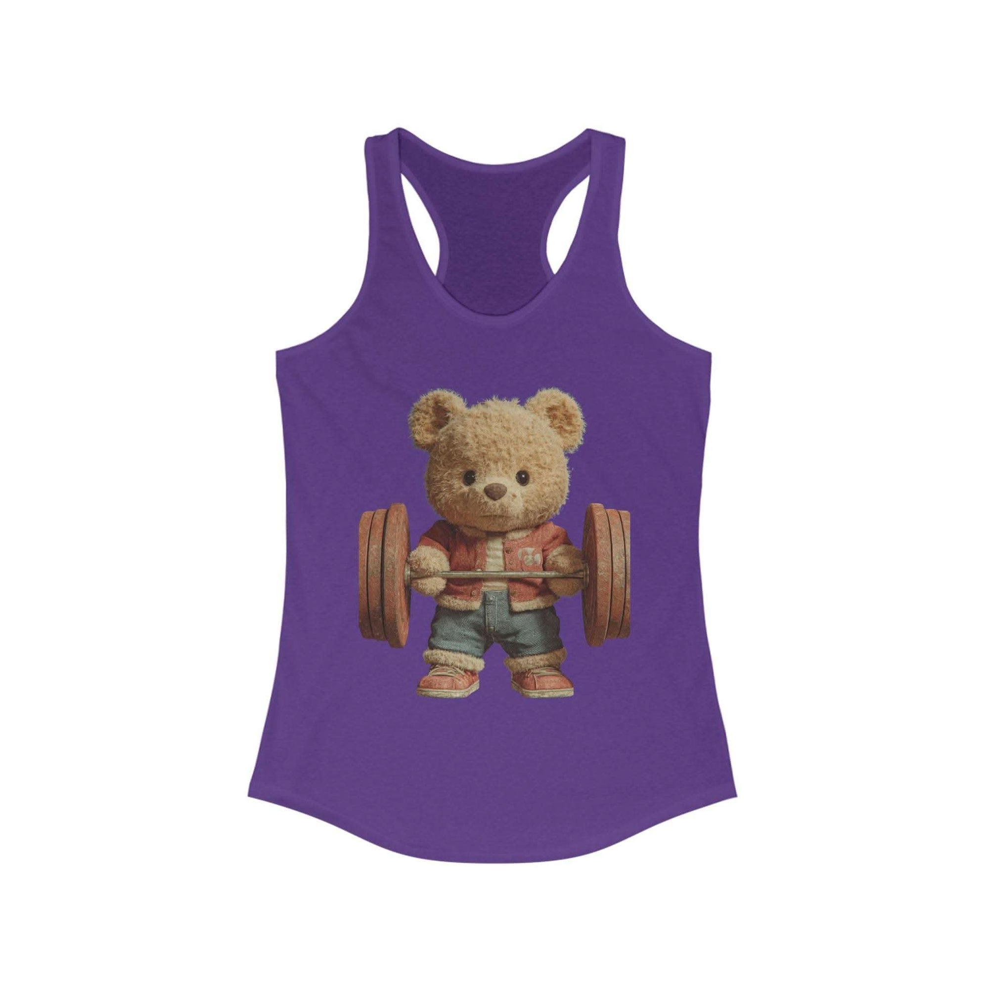 Womens Tank Top - Cute Weightlifting Teddy Bear Design for Active Women.