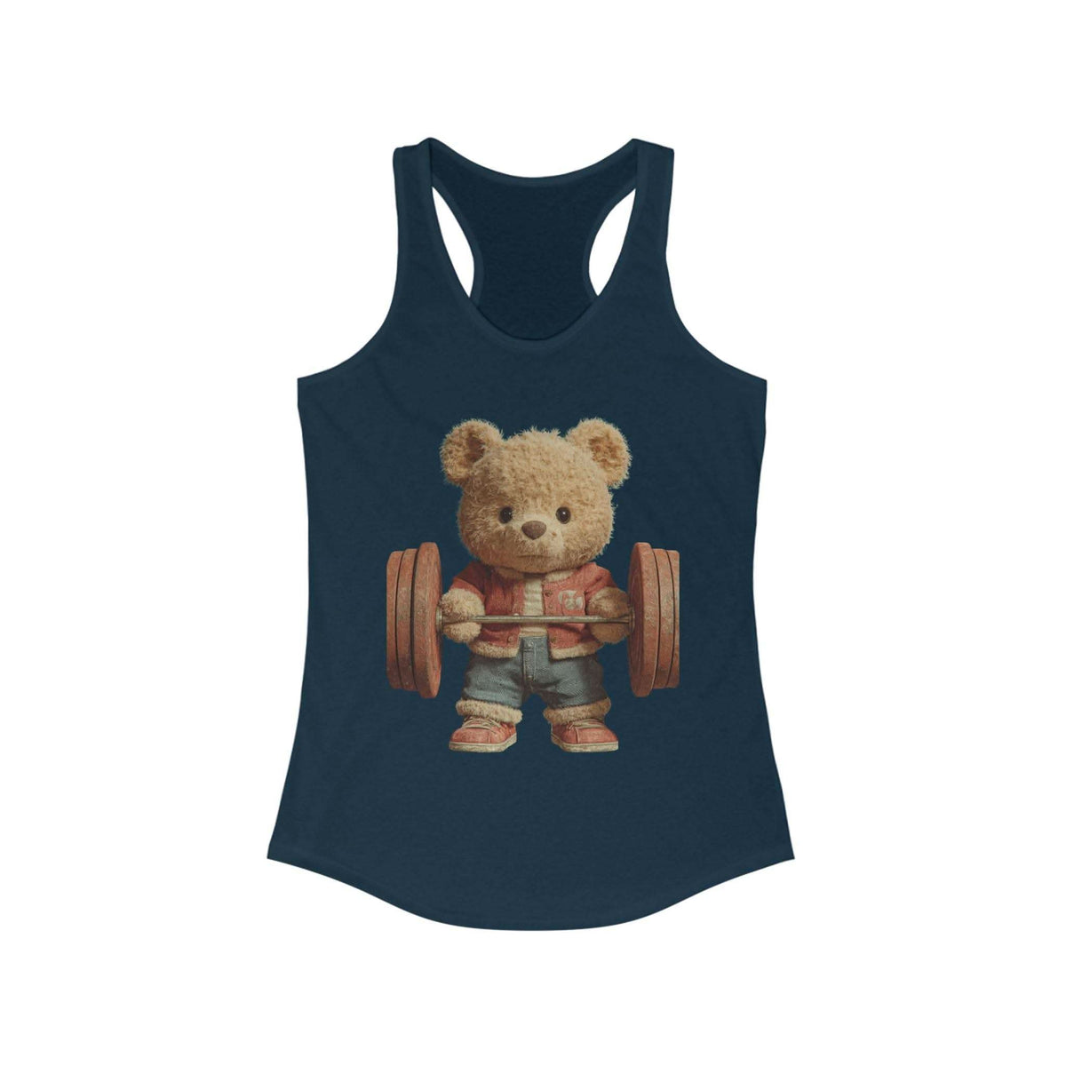 Womens Tank Top - Cute Weightlifting Teddy Bear Design for Active Women.