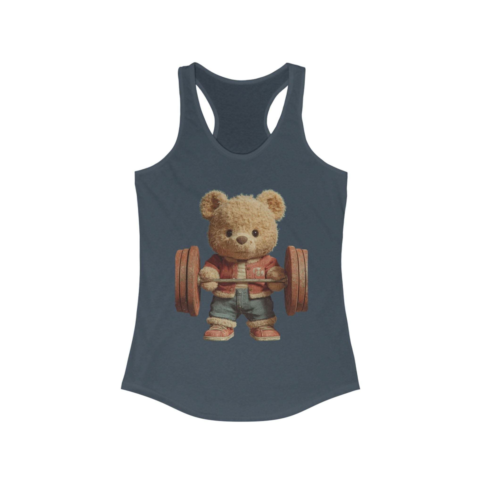 Womens Tank Top - Cute Weightlifting Teddy Bear Design for Active Women.