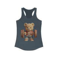 Womens Tank Top - Cute Weightlifting Teddy Bear Design for Active Women.