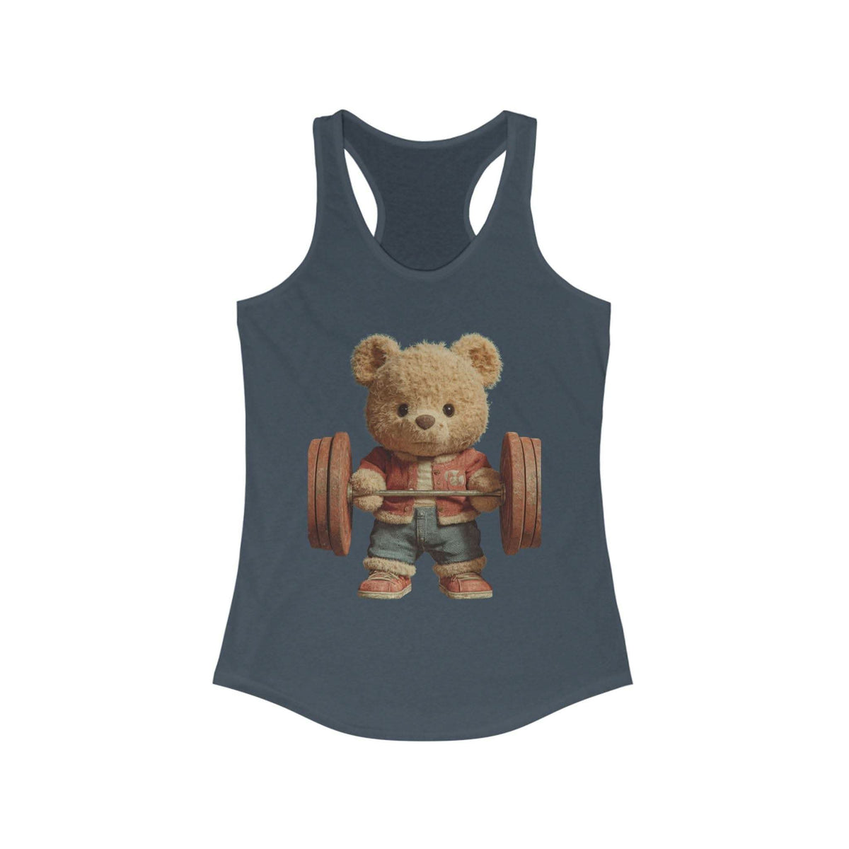 Womens Tank Top - Cute Weightlifting Teddy Bear Design for Active Women.