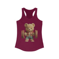 Womens Tank Top - Cute Weightlifting Teddy Bear Design for Active Women.