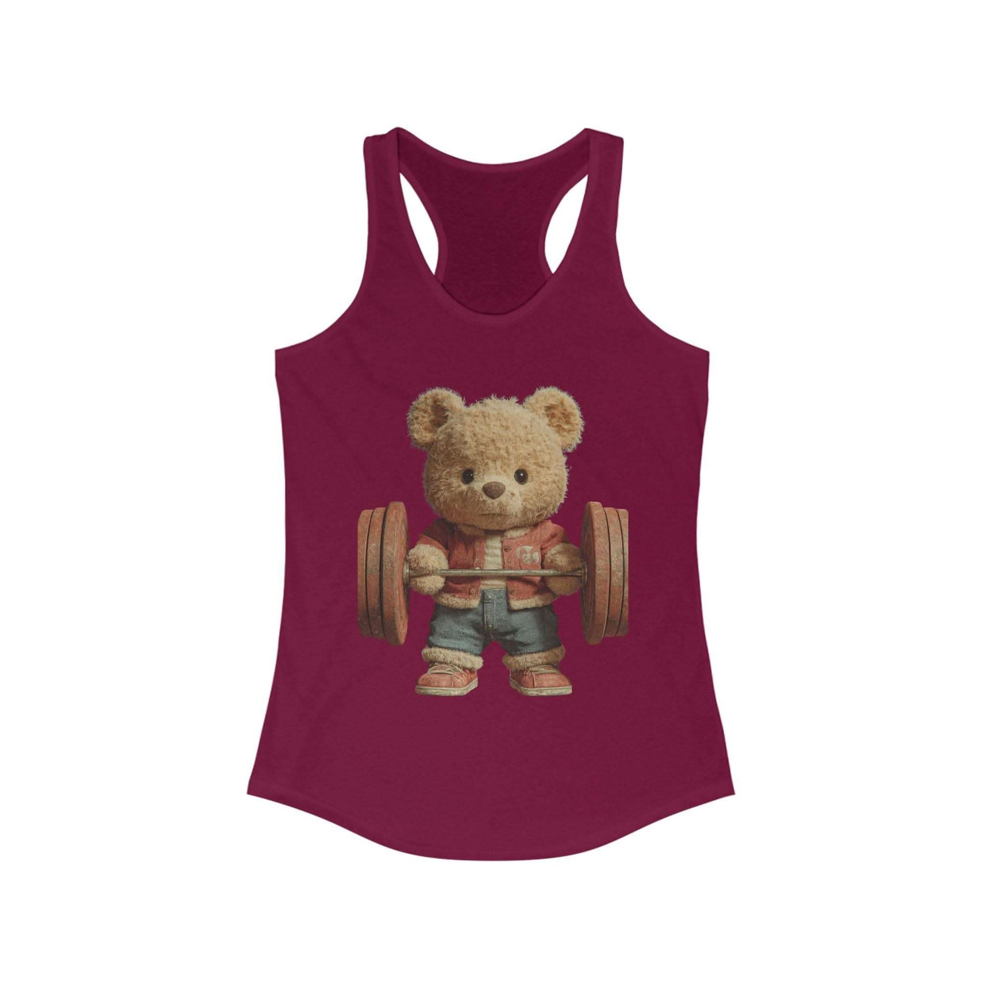 Womens Tank Top - Cute Weightlifting Teddy Bear Design for Active Women.