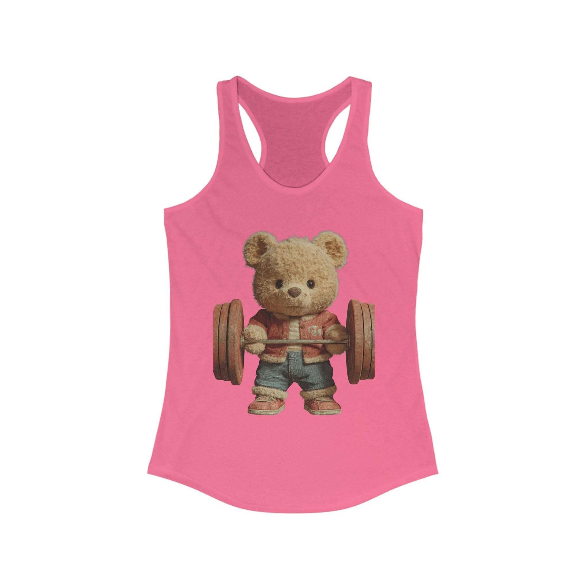 Womens Tank Top - Cute Weightlifting Teddy Bear Design for Active Women.