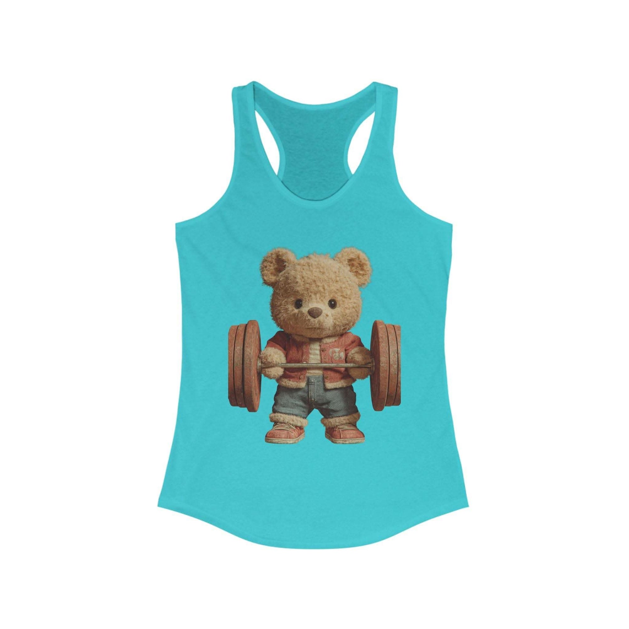 Womens Tank Top - Cute Weightlifting Teddy Bear Design for Active Women.
