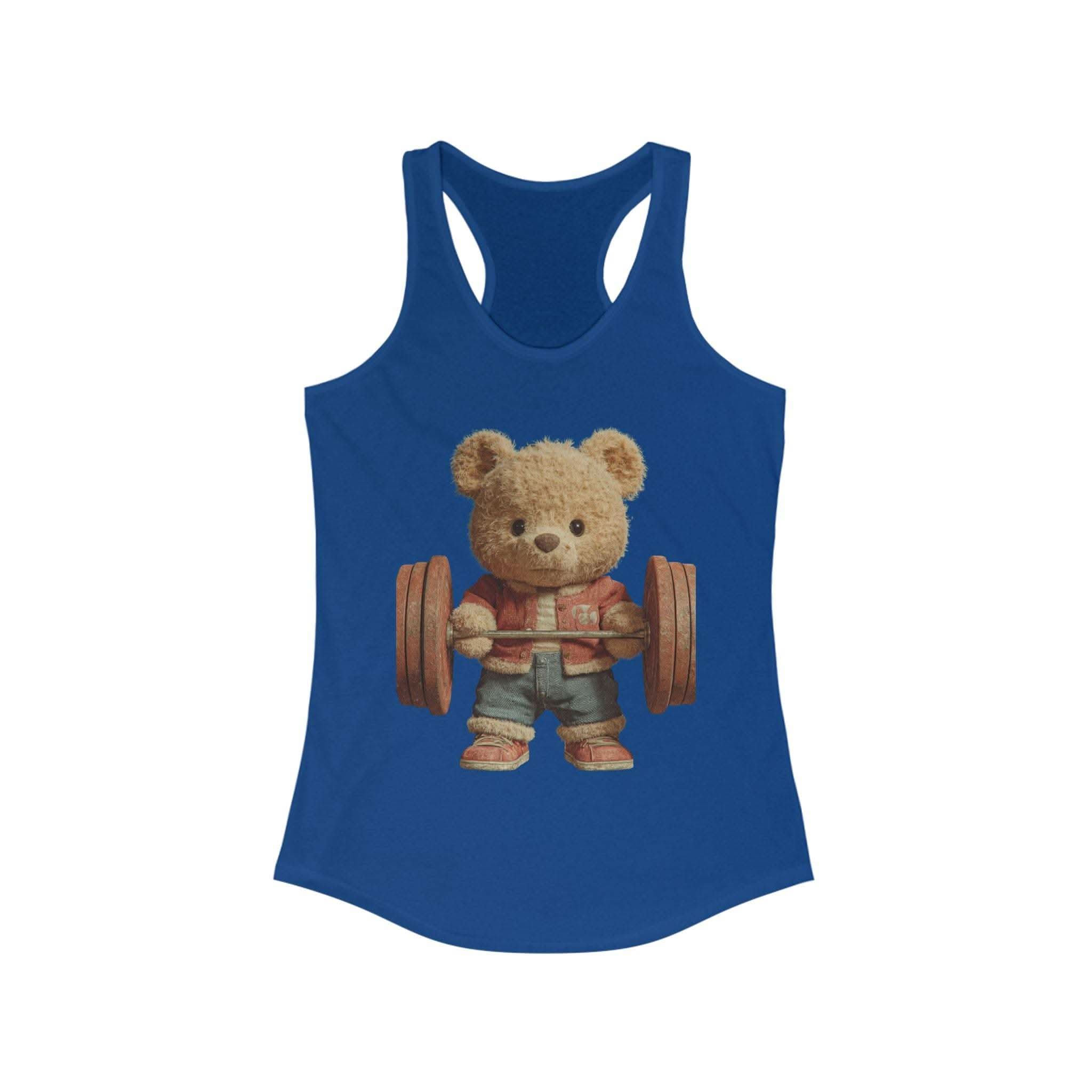 Womens Tank Top - Cute Weightlifting Teddy Bear Design for Active Women.