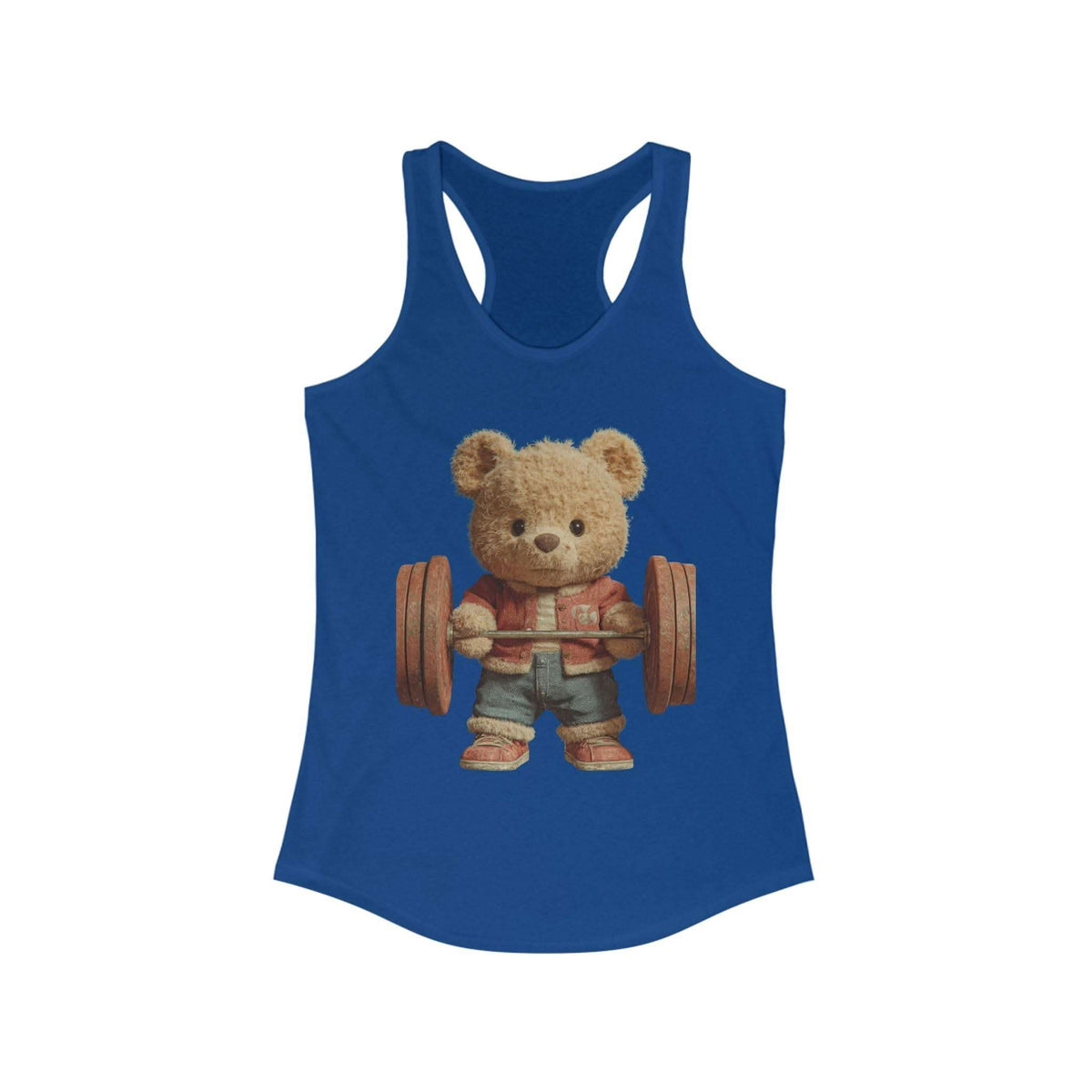 Womens Tank Top - Cute Weightlifting Teddy Bear Design for Active Women.