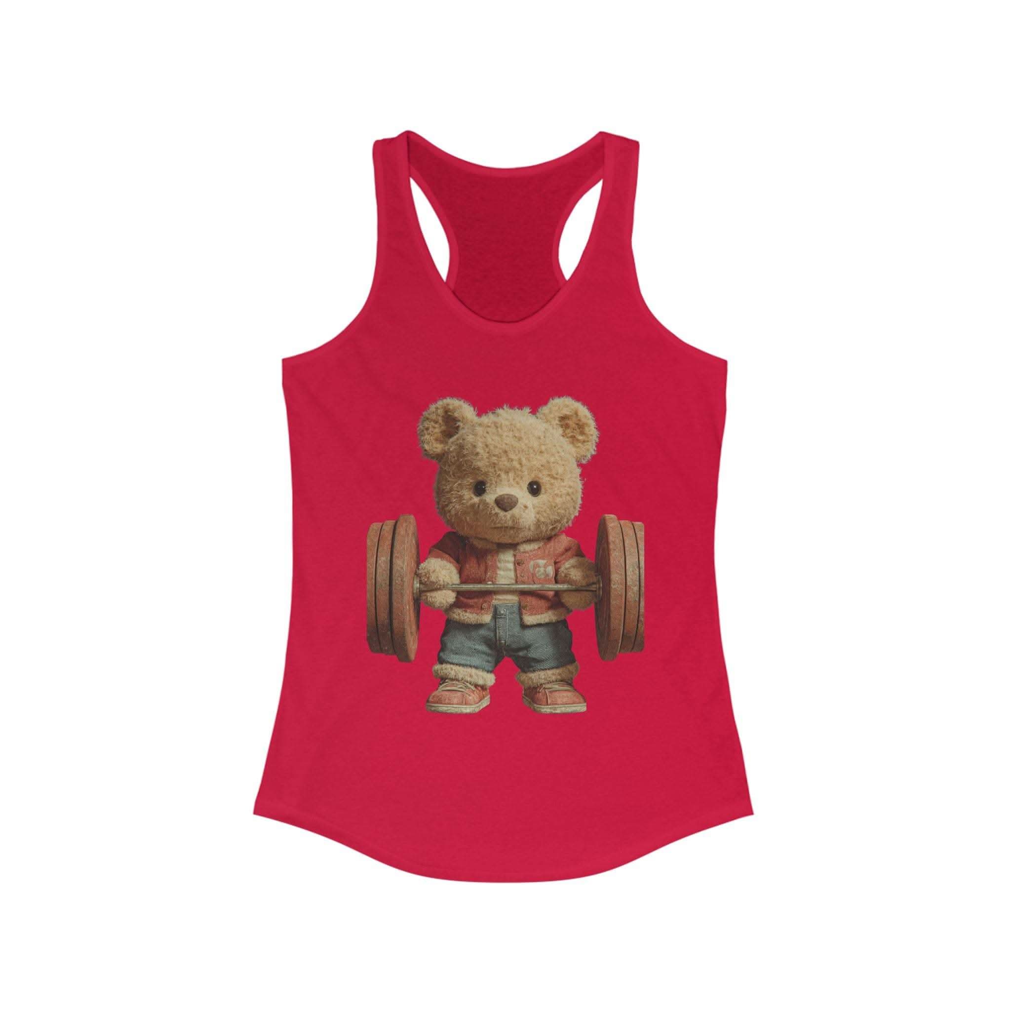 Womens Tank Top - Cute Weightlifting Teddy Bear Design for Active Women.