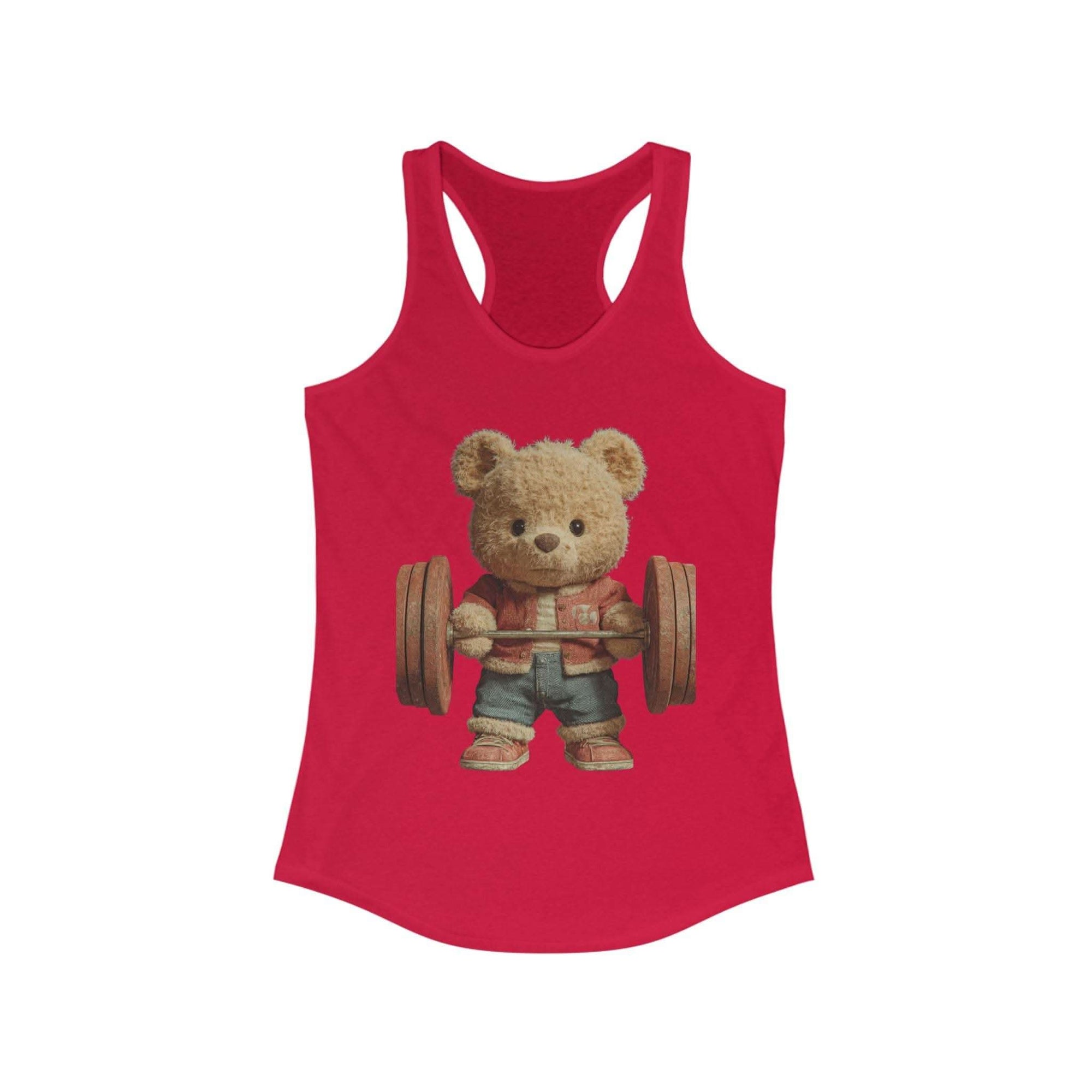 Womens Tank Top - Cute Weightlifting Teddy Bear Design for Active Women.