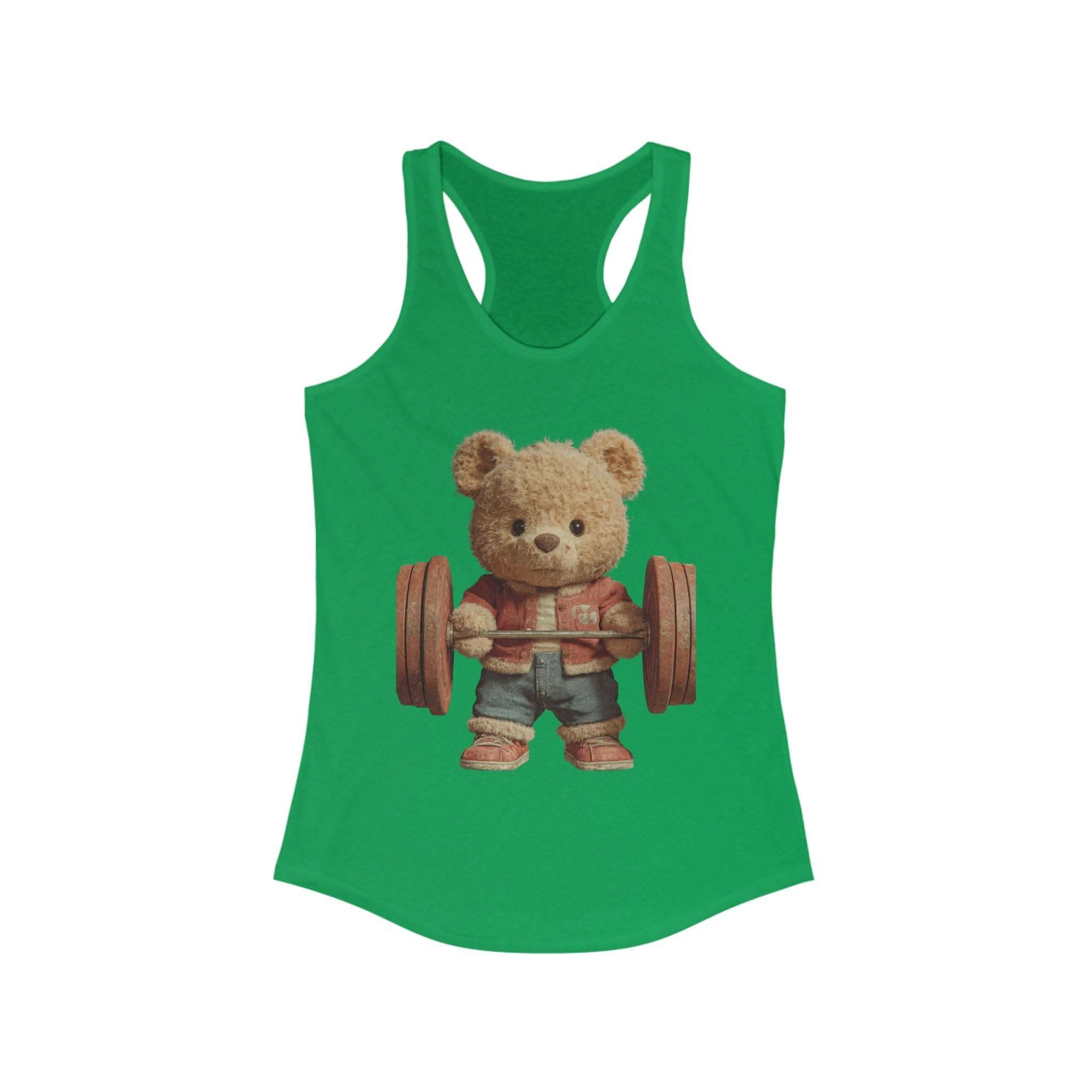 Womens Tank Top - Cute Weightlifting Teddy Bear Design for Active Women.