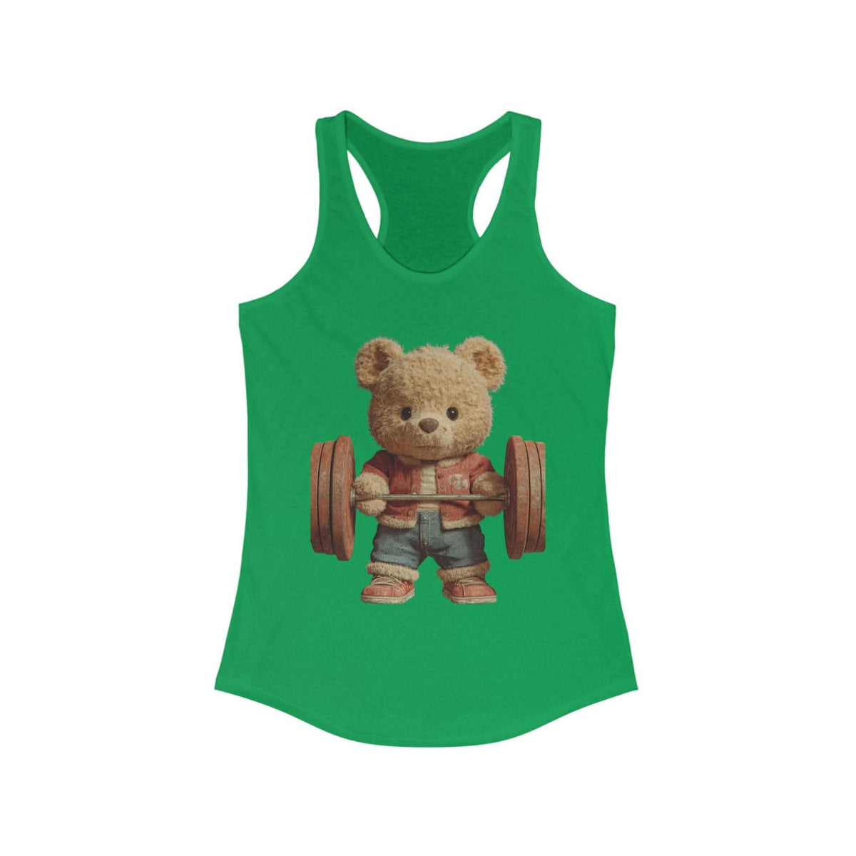 Womens Tank Top - Cute Weightlifting Teddy Bear Design for Active Women.