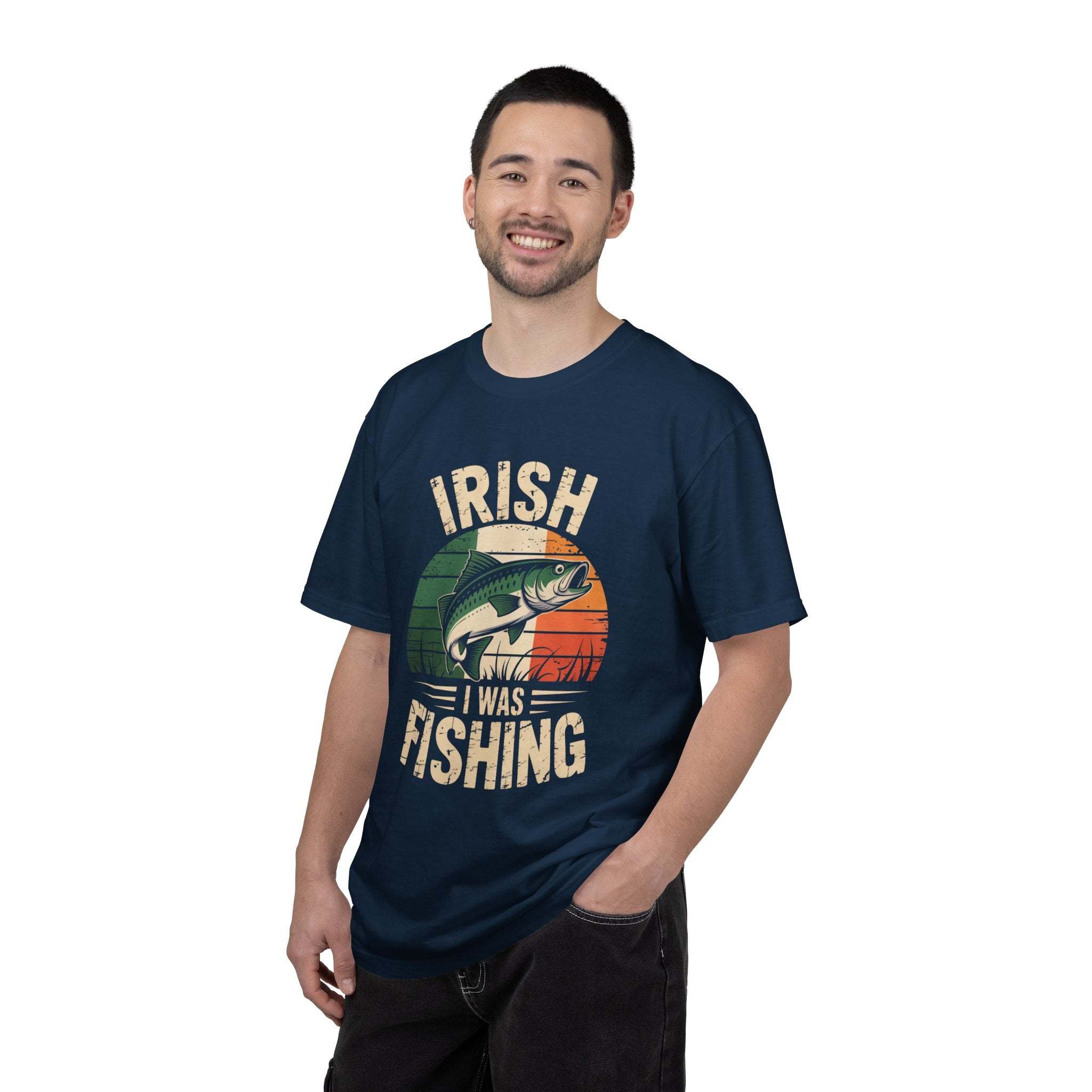 Irish I Was Fishing T-shirt with vintage trout and Irish flag design on soft heavyweight cotton
