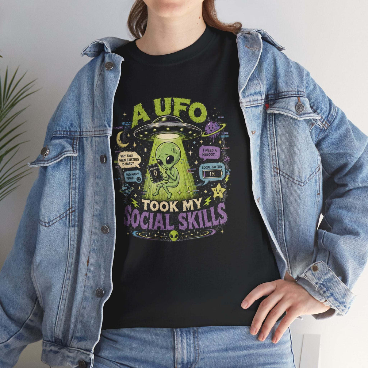 Introvert Alien Abduction T-Shirt | Weirdcore "UFO Took My Social Skills" Graphic Tee | Surreal Sci-Fi Top