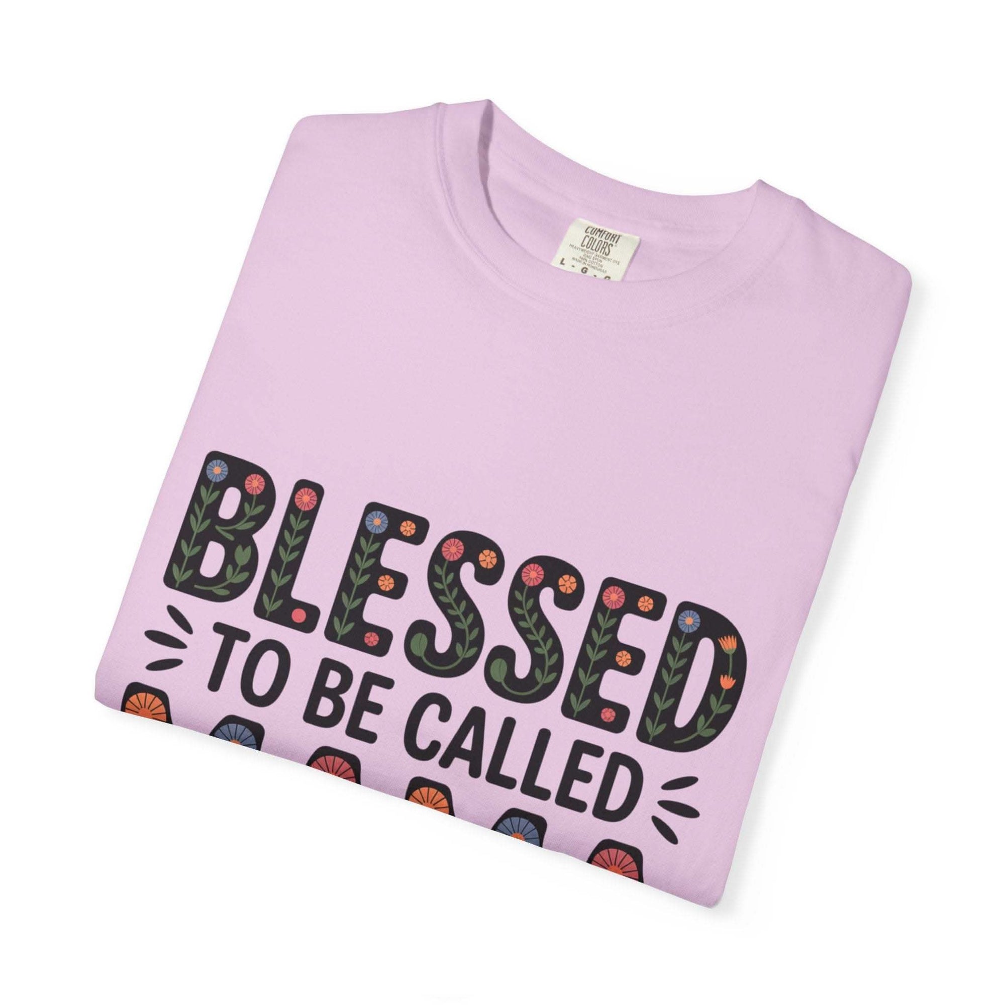Floral "Blessed To Be Called Mama" T-Shirt with vintage wash and floral lettering celebrating motherhood