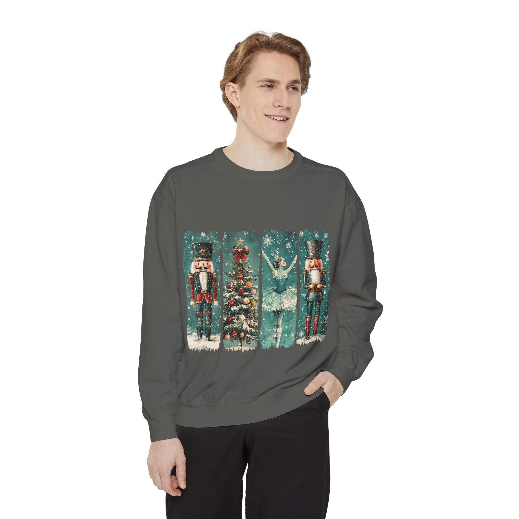 Vintage Christmas Nutcracker sweatshirt with nostalgic nutcracker and holiday design on soft cotton blend fabric