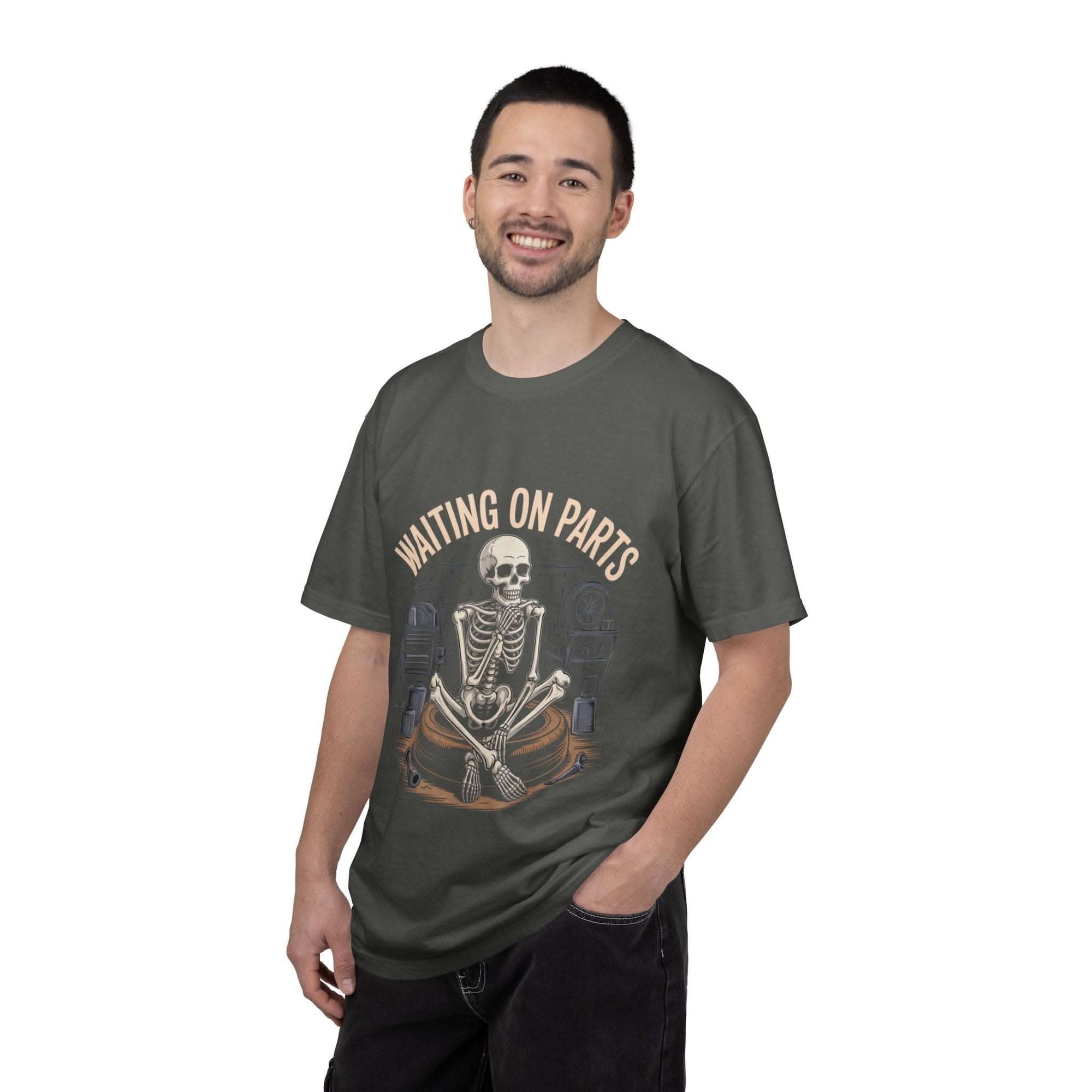 Vintage garment-dyed Waiting on Parts TShirt mechanic tee with relaxed fit and faded text design
