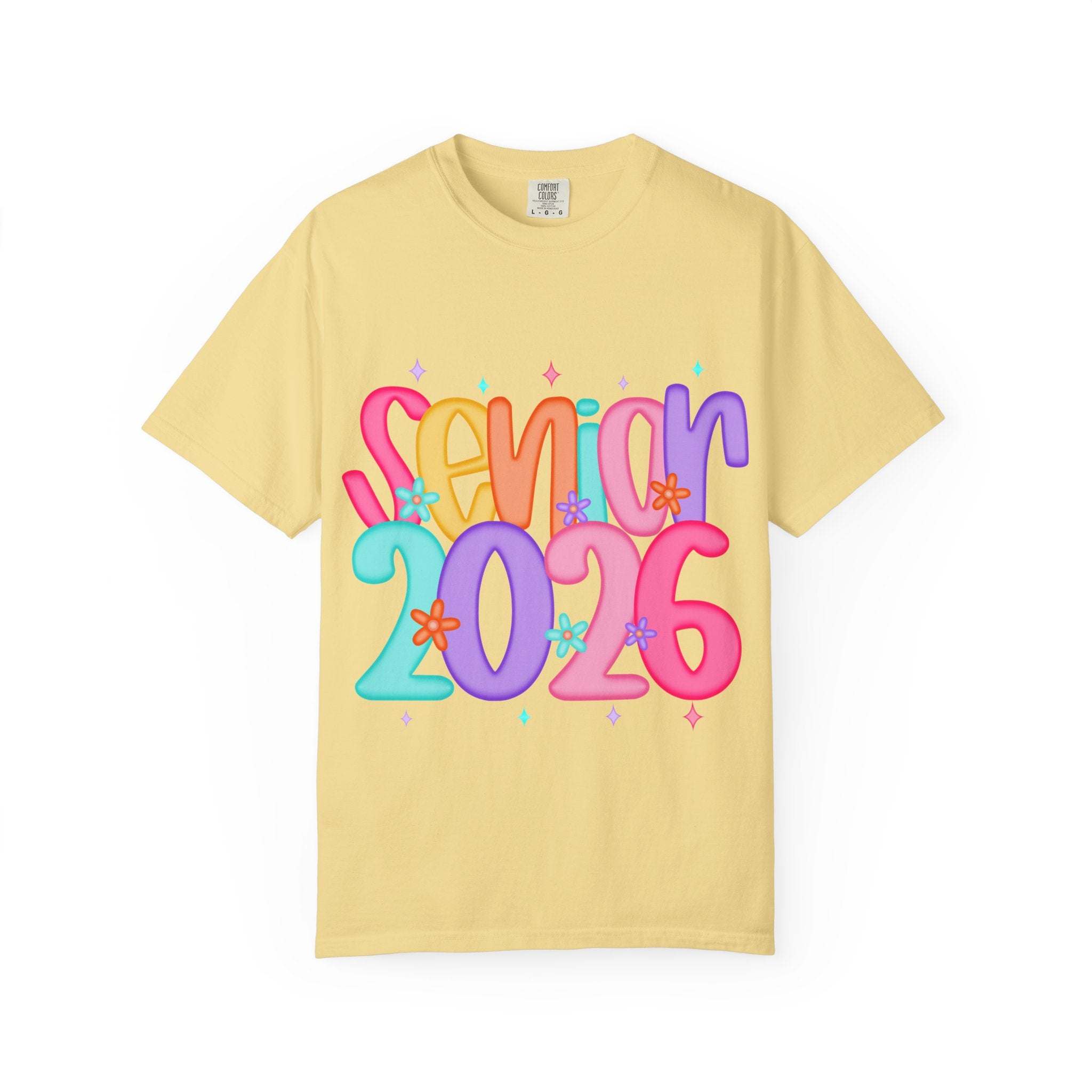 Garment-dyed black unisex t-shirt for high school seniors 2026 by Printify, featuring a comfort fit.