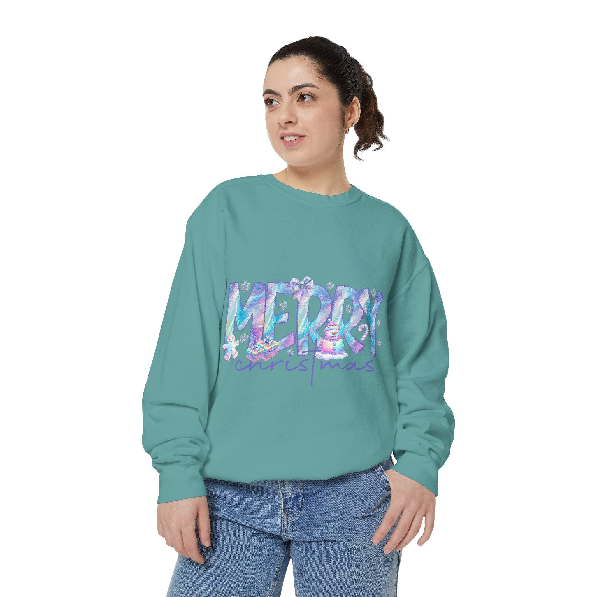 Ultra-Soft Iridescent Merry Christmas Sweatshirt – Cozy Glow Comfort for the Holidays