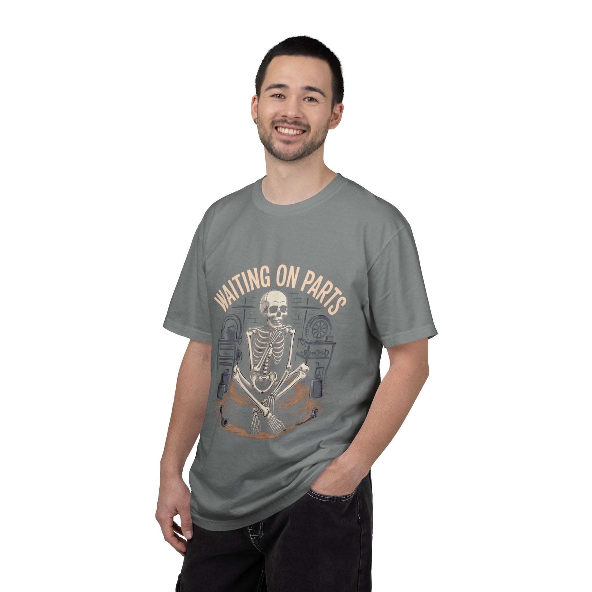 Vintage Waiting on Parts TShirt in faded garment-dyed cotton with relaxed fit and minimalist text design