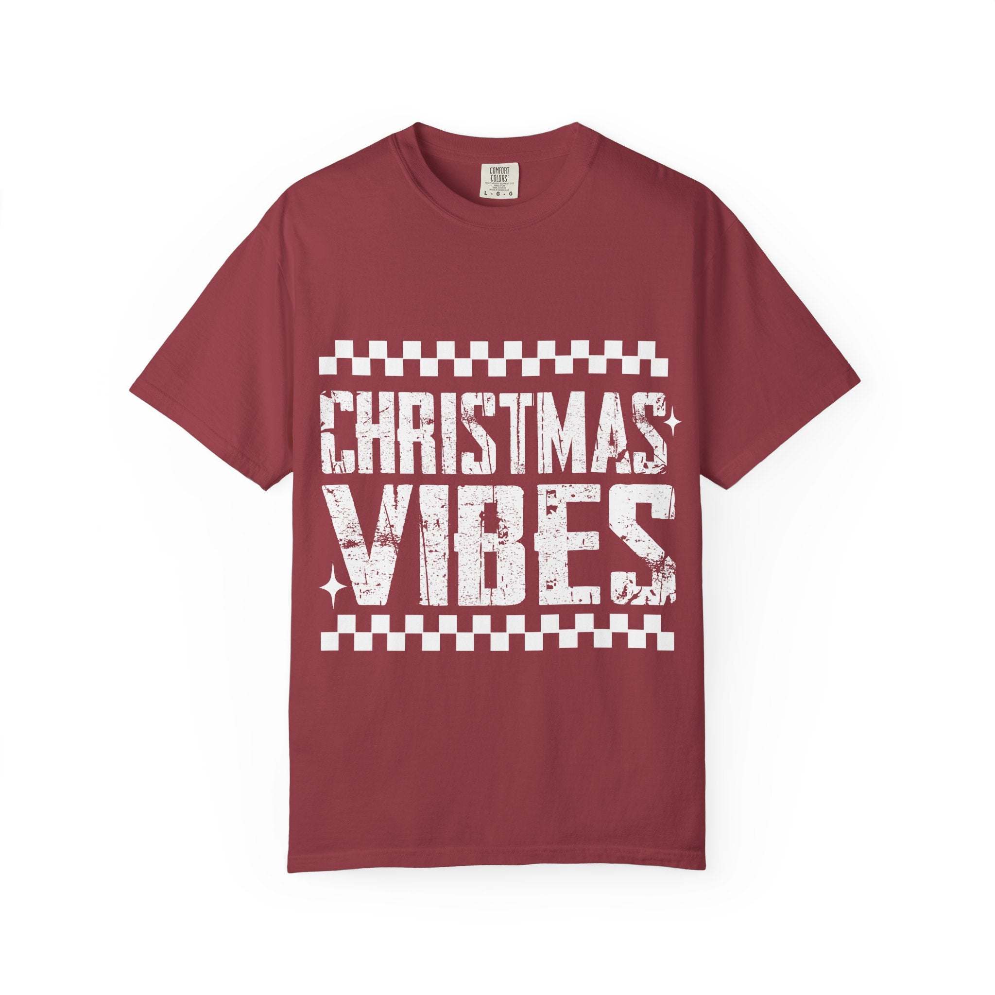 Distressed 'Christmas Vibes' T-Shirt — Garment-Dyed Holiday Tee