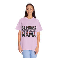 Floral "Blessed To Be Called Mama" T-Shirt with vintage wash and floral lettering celebrating motherhood