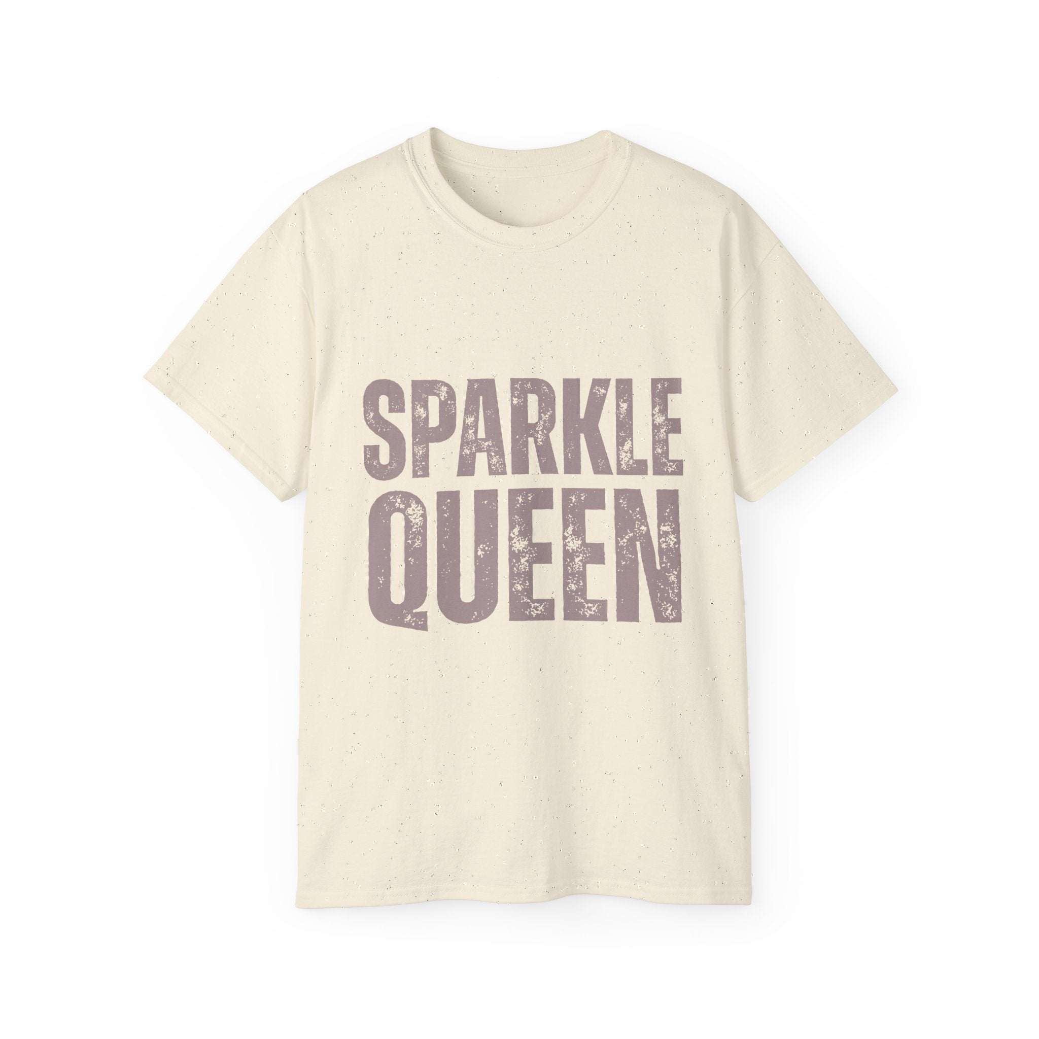 Black distressed graphic tee with 'Sparkle Queen' print by Printify for fashionistas