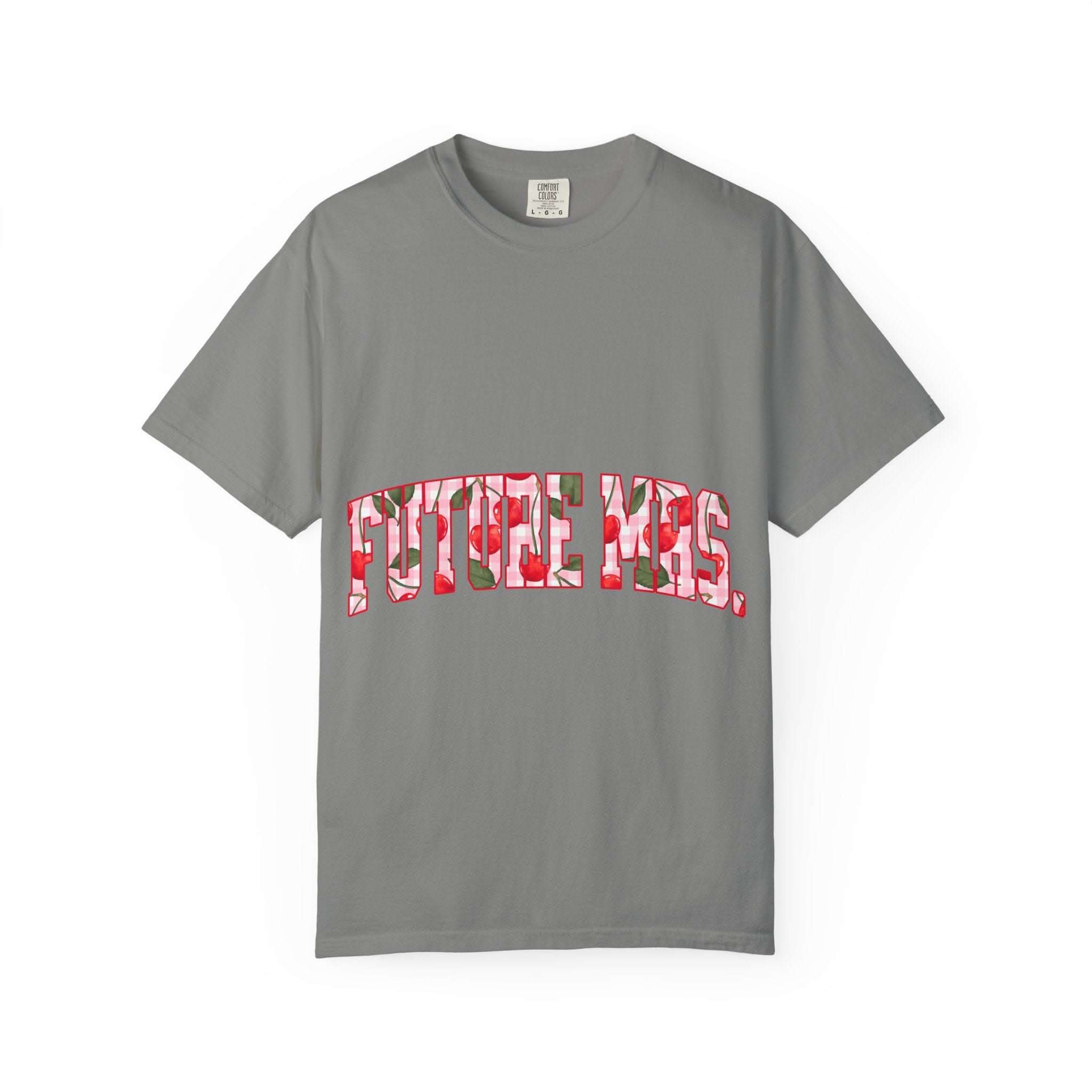 Future Mrs Cherry T-Shirt in muted colors with relaxed fit for brides-to-be