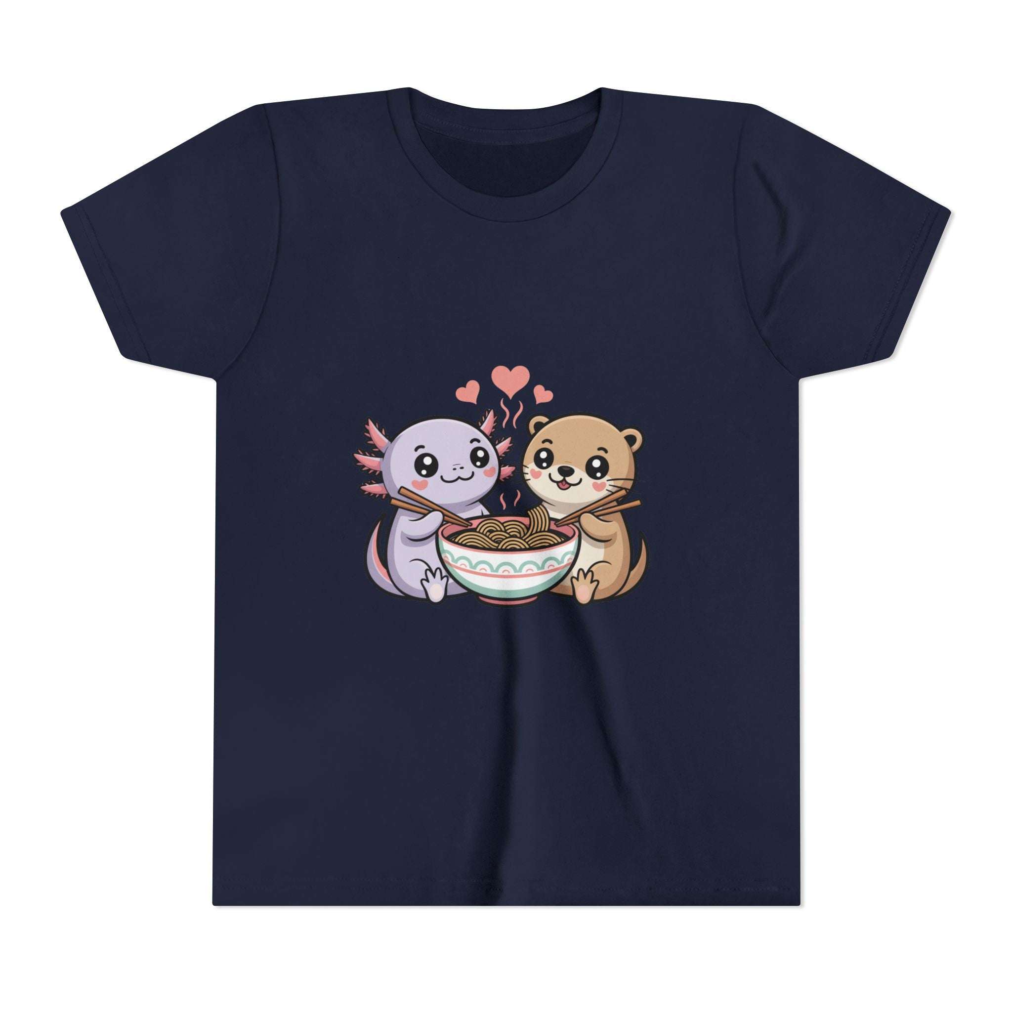 Axolotl & Otter Ramen Youth Tee — Cute Kawaii Animal Kids Shirt