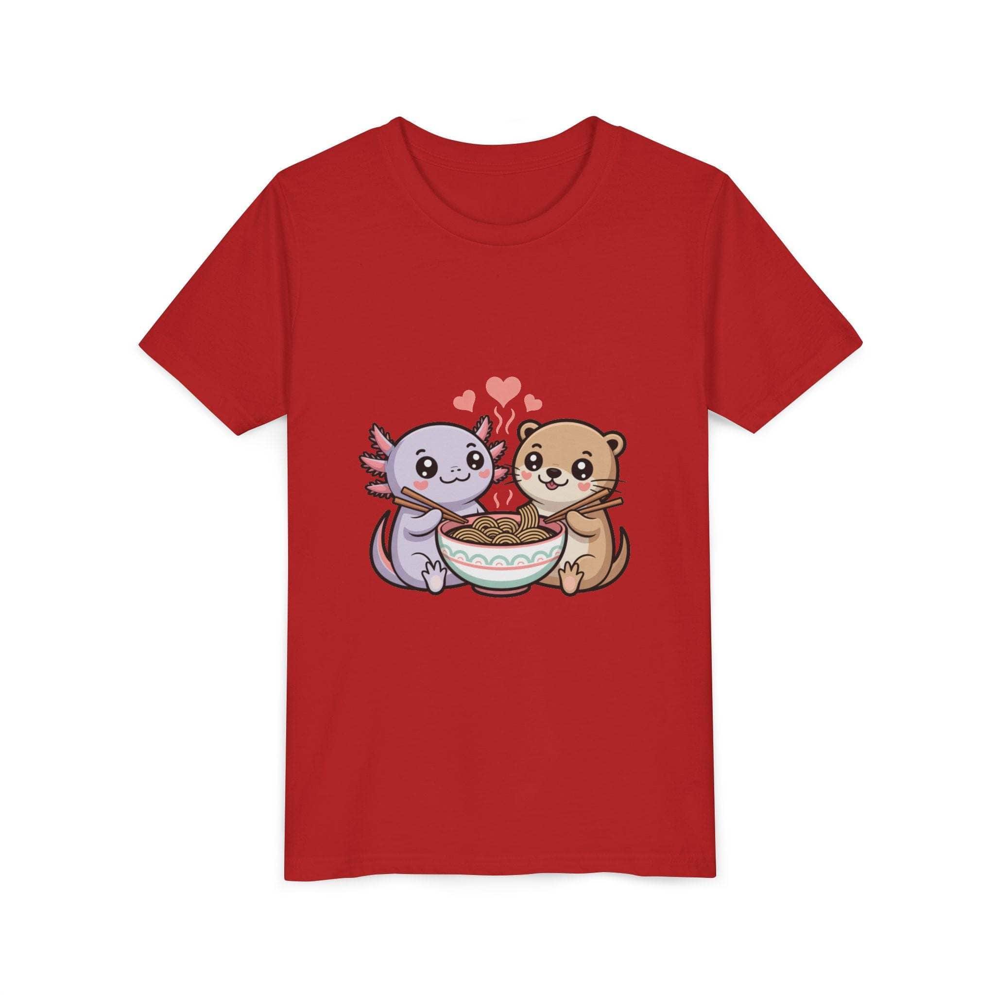 Axolotl & Otter Ramen Youth Tee — Cute Kawaii Animal Kids Shirt